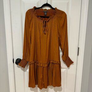 Fall Satin Pleated Ruffle Mini Dress - Size XS‎
